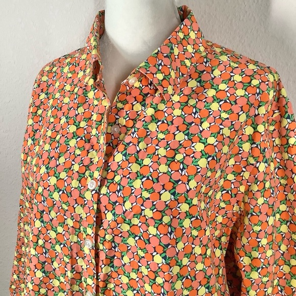 LANDS' END No-Iron Button Up Shirt Supima Poplin Citrus Print Resort Cruise 16 - Picture 3 of 10